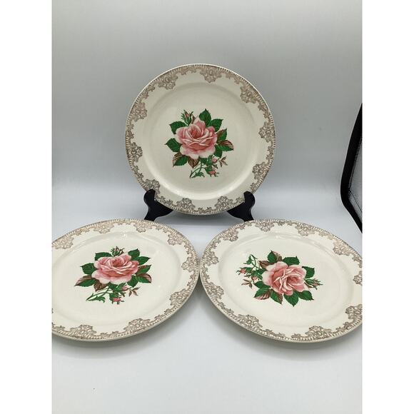 1950’s Vintage Paden City Pottery Warranted 22K Gold Dinner Plates 9.5” Set Of 3 - Picture 1 of 7